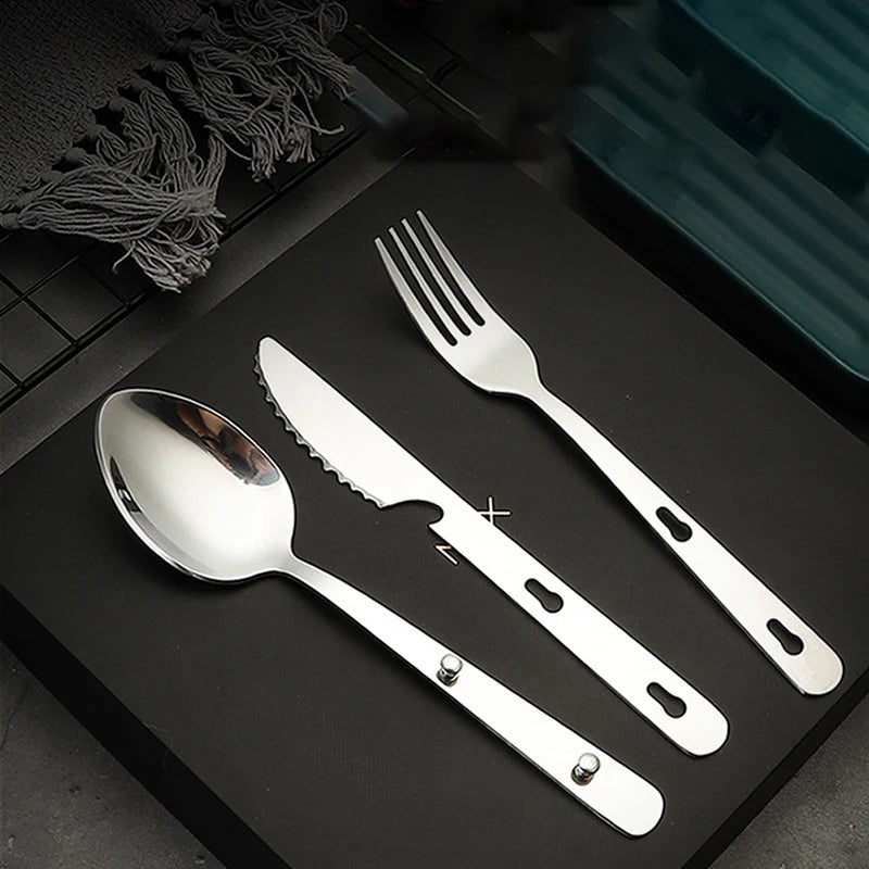 Tableware Fold Knife Utensil Spoon Portable Stainless Steel Fork Qme
