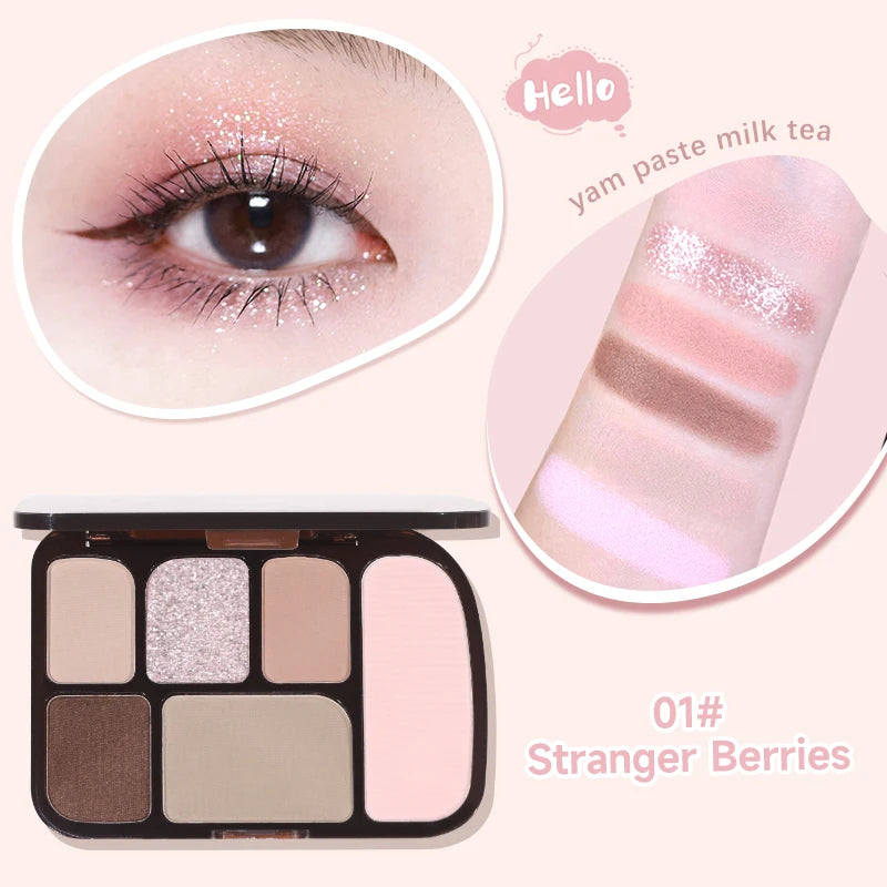 6-Color Earth Tone Eyeshadow Palette With Shimmer& Matte Finishes, Waterproof , Sweat-Resistant, Long-Wearing , Smudge-Proof Qme 01