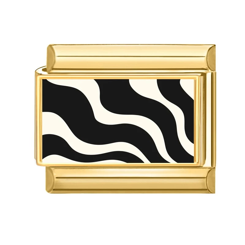 Gold Color Retro Black Trumpet Zebra Cow Piano Italian Charm Link Fit 9mm Stainless Steel Bracelet Women Jewelry DIY Making Gift Qme Style 39