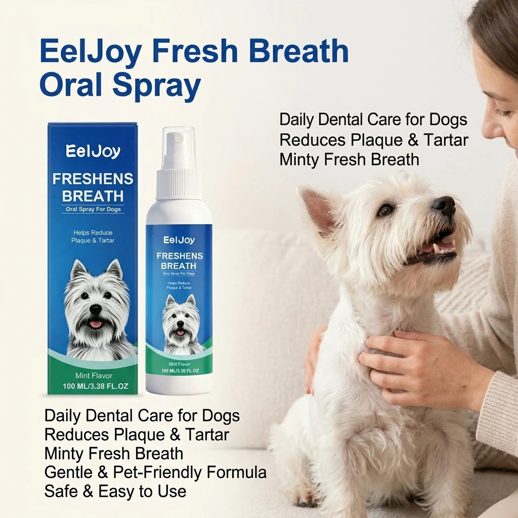 EELJOY Pet Dental Care Spray Reduces Plaque & Tartar Eliminates Bad Breath No‑brush Easy‑to‑use Mint‑flavored Dogs Mouth Cleaner Qme