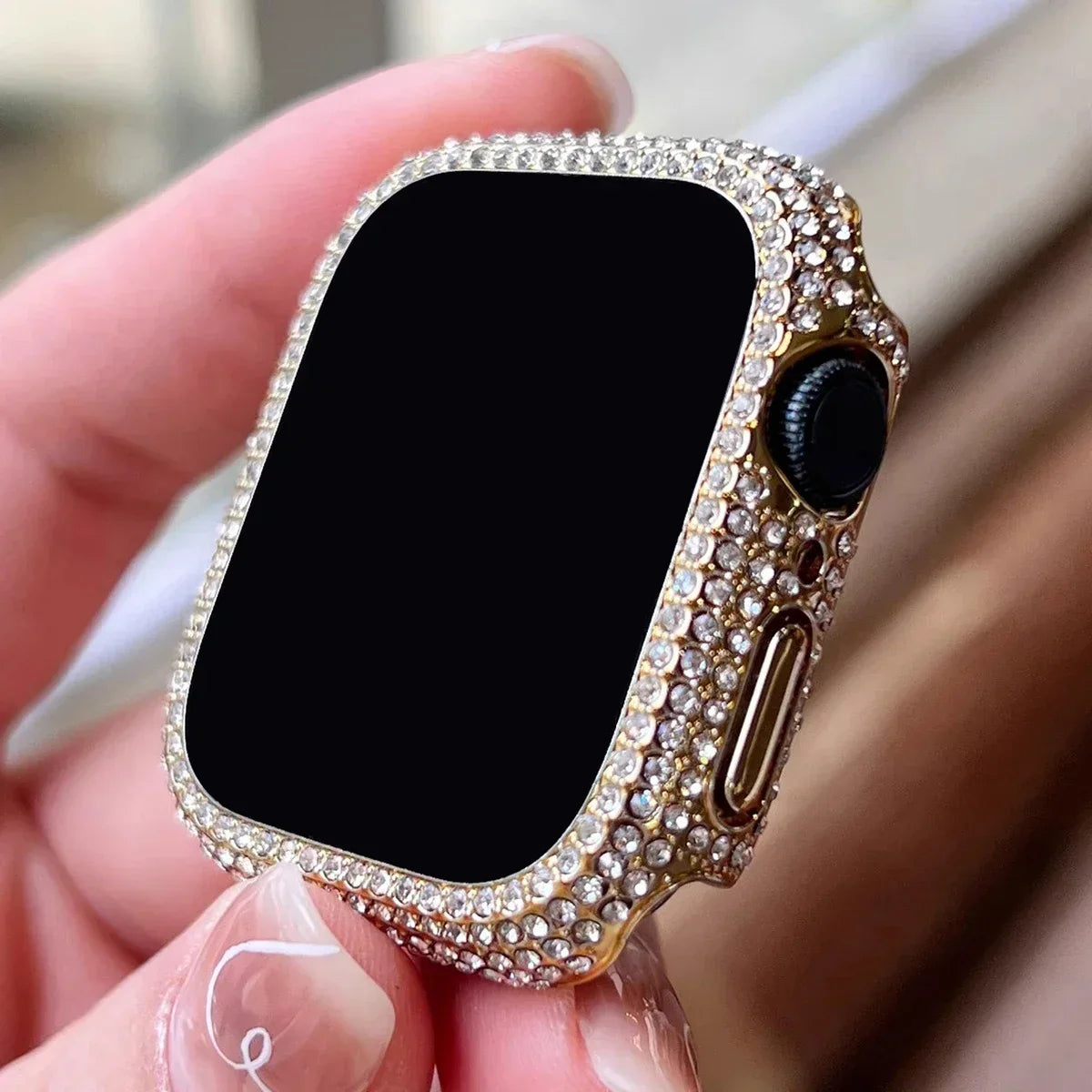 1pc Rhinestone Decor Tempered Glass Screen Protector Watch Case For Apple Watch 38/40/41/42/44/45Mm,Series SE/9/8/7/6/5/4/3/2/1 Qme Gold (No Watch) 38mm-Series 3 2 1