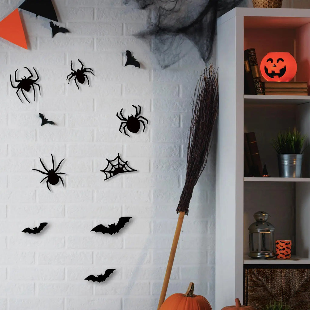 LED Bat Wall Sticker Lighted Bat Spider Decals Realistic 3D LED Wall Sticker for Dorm Bathroom Bedroom Classroom Party Halloween Qme