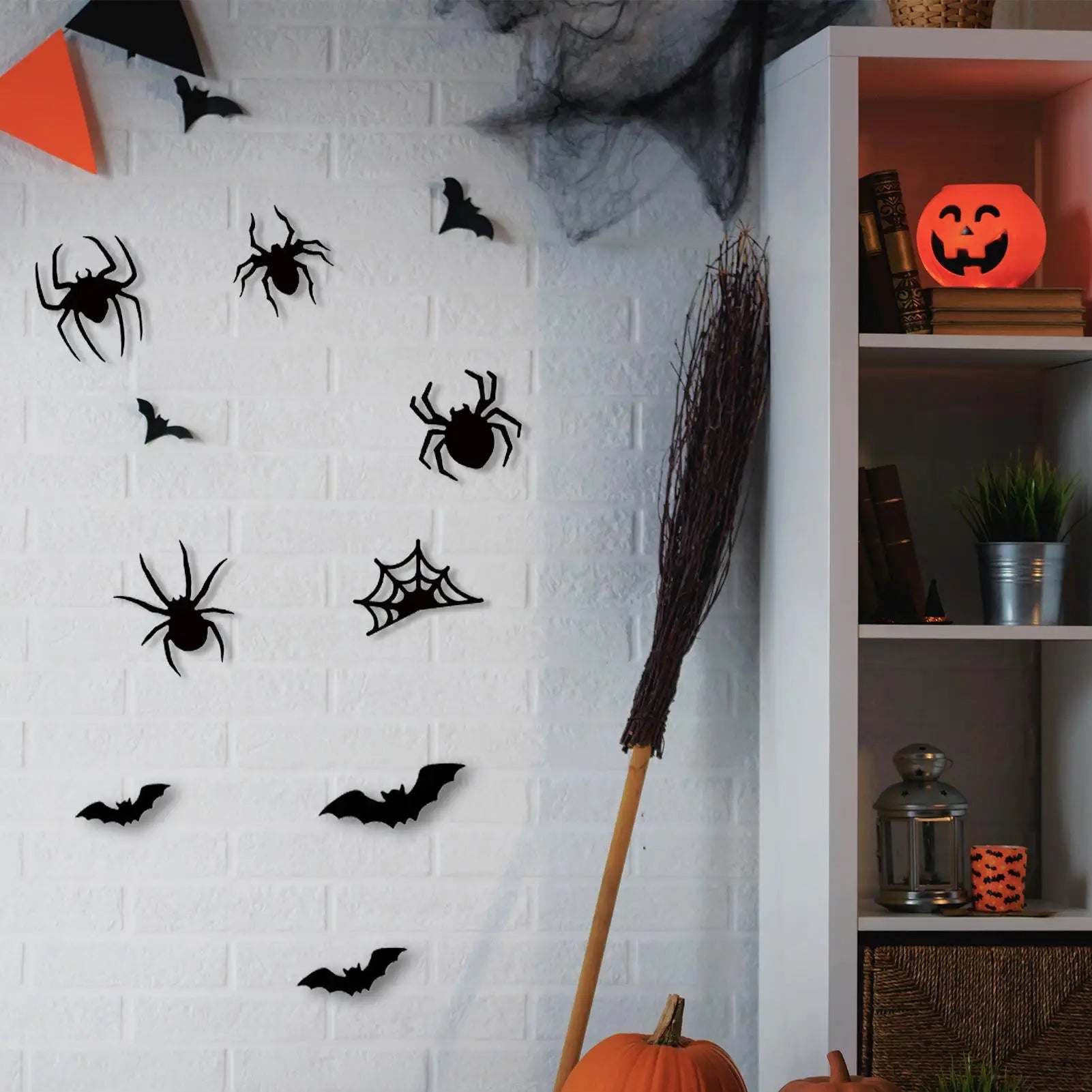 LED Bat Wall Sticker Lighted Bat Spider Decals Realistic 3D LED Wall Sticker for Dorm Bathroom Bedroom Classroom Party Halloween Qme