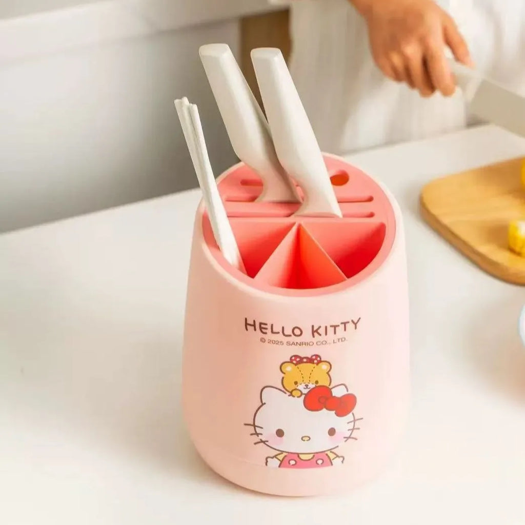 Hello Kitty Cartoon Kitchen Knife Storage Rack Integrated Chopstick Holder and Drain Rack Knife Block Qme 1