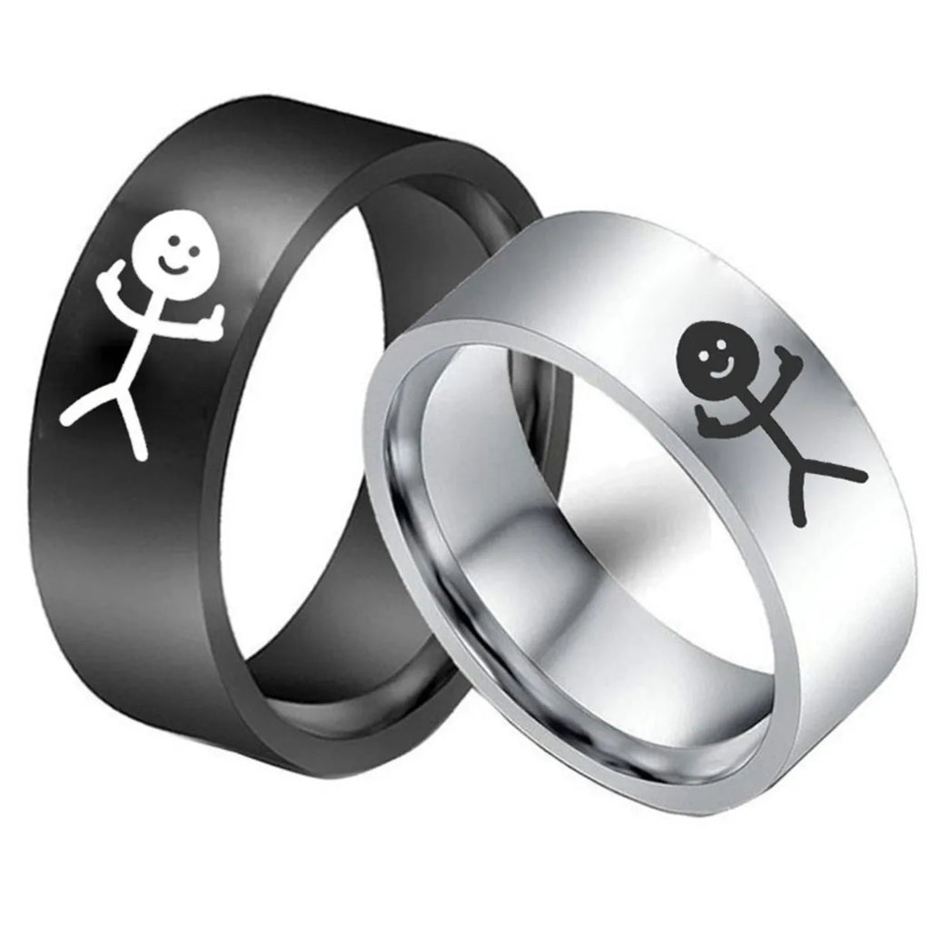 Simple Personality Charm Trend Funny Middle Finger Stickman Ring Hip Hop Doodle Rings for Man Couple Party New Gifts Jewelry Qme