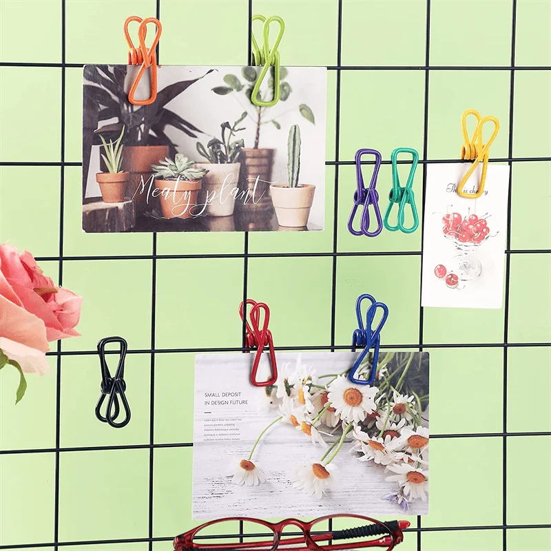 8pcs Colorful Multifunctional Coated Metal Spring Clips for Laundry Photo Paper Snack Bag Sealing Home Outdoor Use Qme