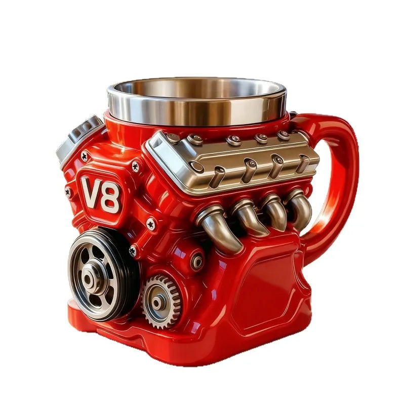 V8 Engine Mechanical Mug Stainless Steel Resin Coffee Beer Cup Unique Qme