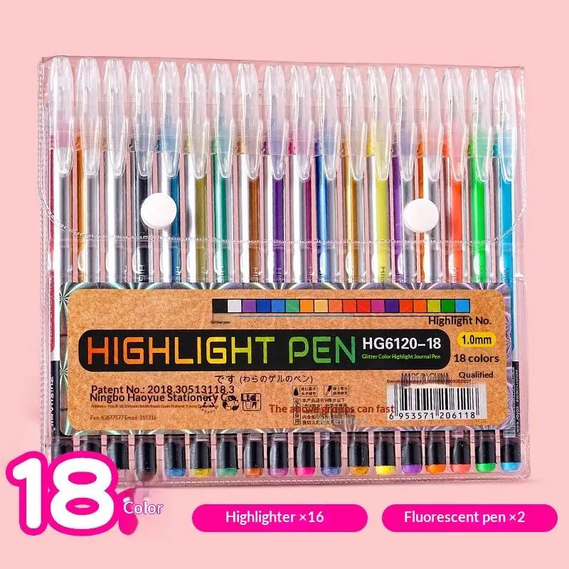Glitter Gel Pen 6 12 18 Colors Bright Quick Dry Ink Student Qme A2