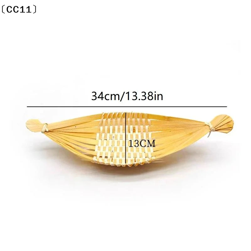 Boat-shaped Bamboo-woven Fruit Basket Living Room Storage Tray Snack Qme
