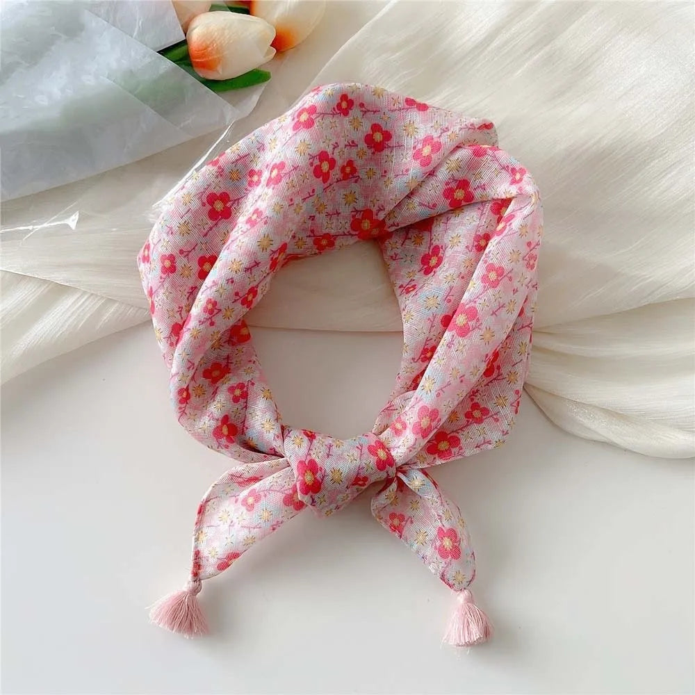Neck Wrap Cotton-linen Square Scarf Fringed Breathable Hair Bandana Qme Style 12