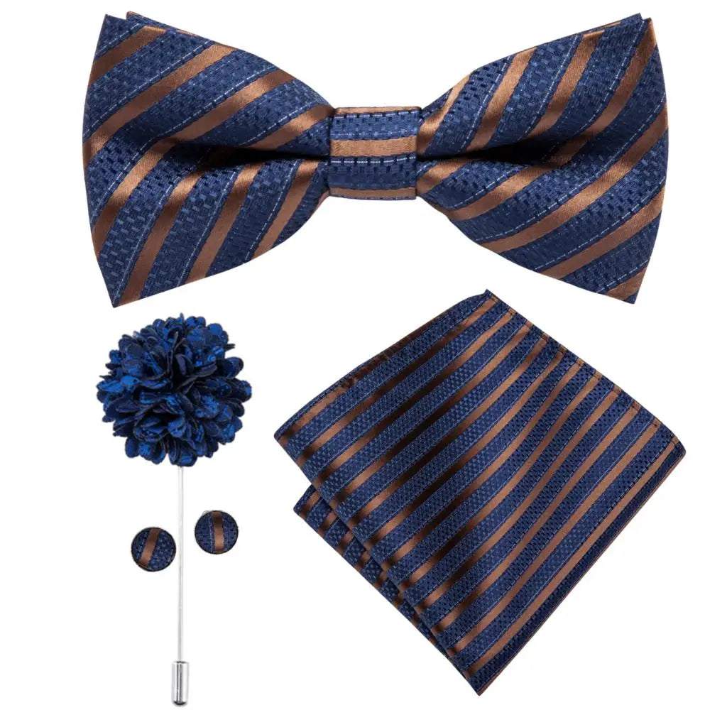 Hi-tie Silk Men's Bowtie Pocket Square Cufflinks Brooch Jacquard