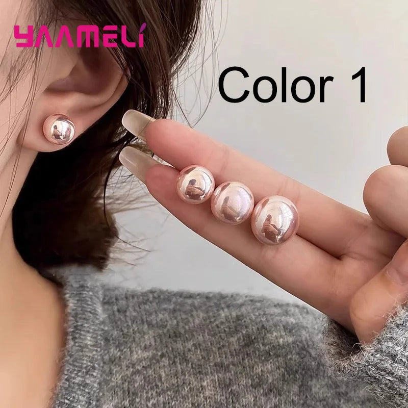Pearl Earrings for Woman Lady 925 Sterling Silver Color Gold Coated Luxury Female Birthday Wedding Gift Jewelry Qme Color 1 14MM