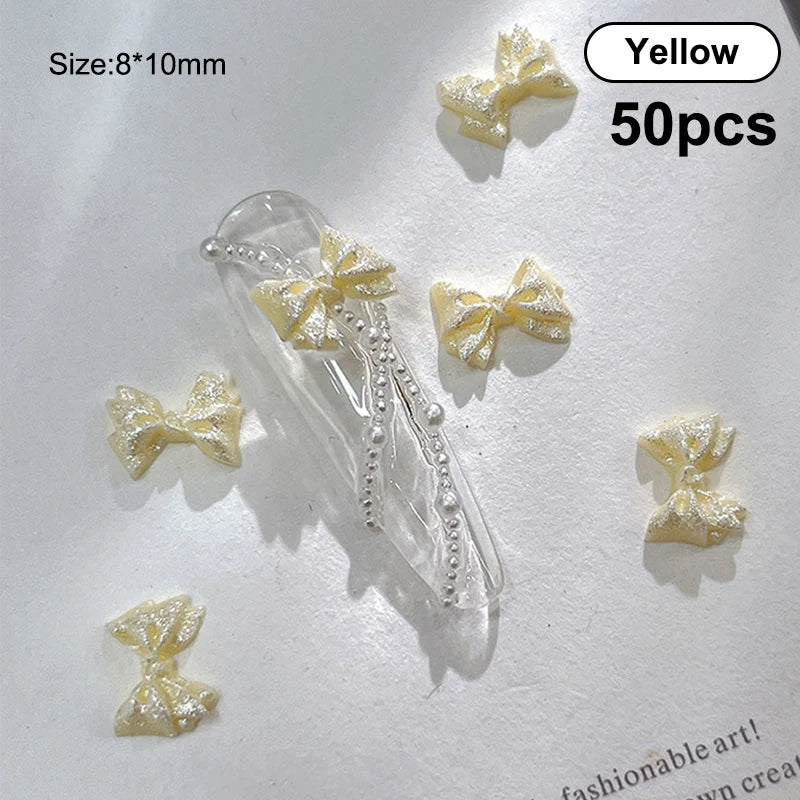 DIY Craft Supplies Pearlescent 3D Nail Art Bow Charm Nails Decoration Qme Yellow