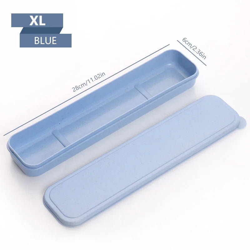 Portable Travel Tableware Eco-friendly Storage Box Case Food Grade Dinnerware Kitchen Fork Spoon Box Kid Cutlery Set Organizer Qme 28CM Blue
