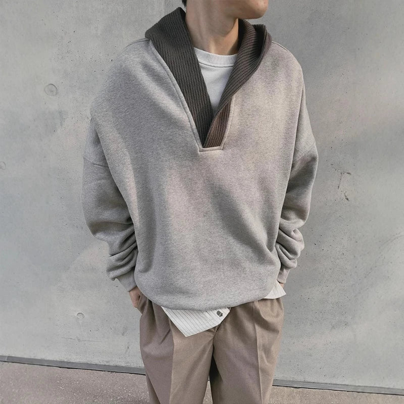 Cleanfit Gray Sweatshirt Men's Hooded Spring Autumn Wool Stitching Qme