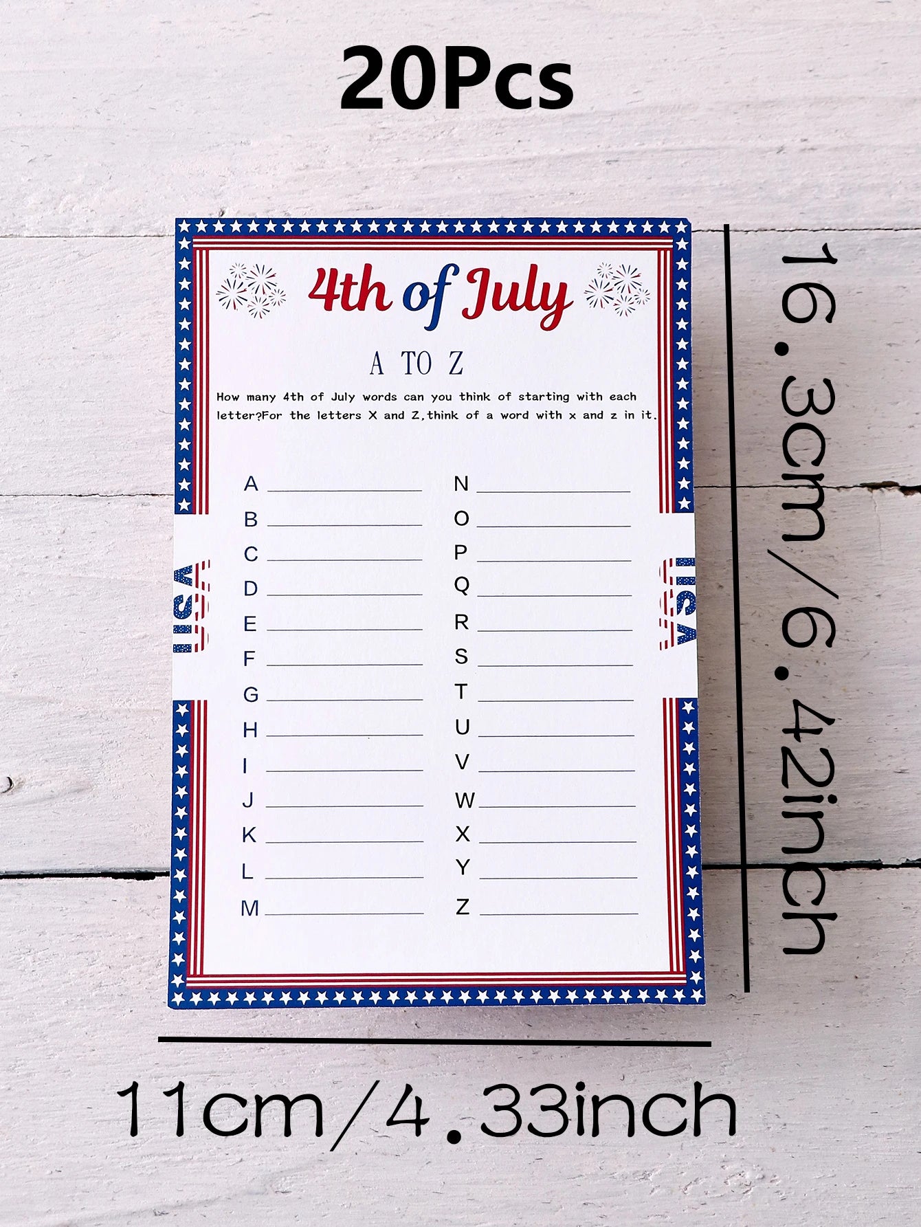 5–50Pcs “A to Z” Themed Game Cards with Star Borders—Creative Independence Day Gifts, Board Games, and Party Supplies Qme White-20Pcs