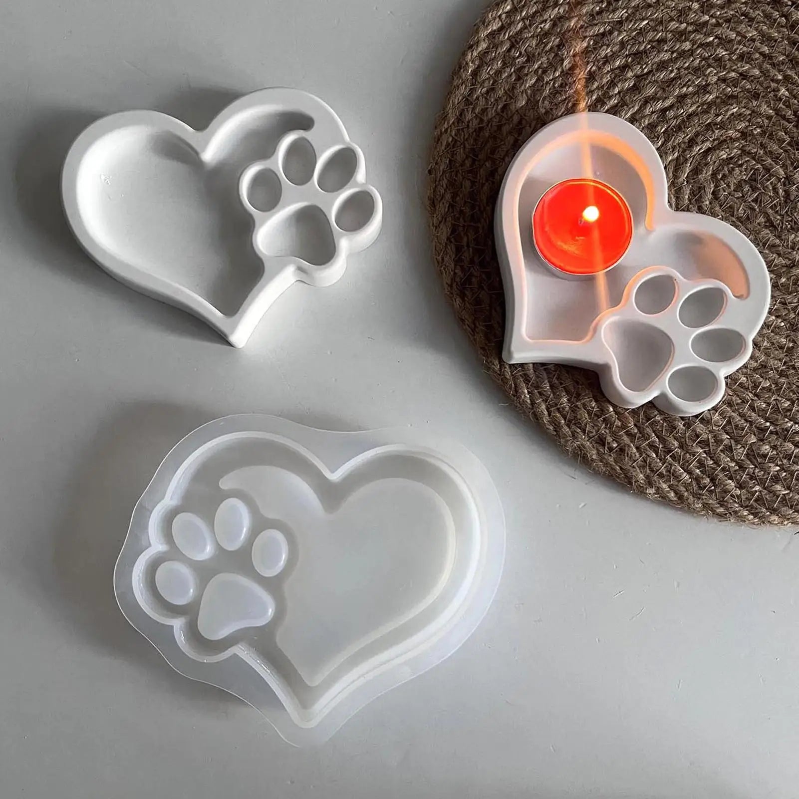 Paw Print Resin Mold Candle Mold Clay Molds Keychain Charm Heart Paw Print Resin Molds Plaster Mold Jewelry Molds Epoxy Mold Qme Default Title