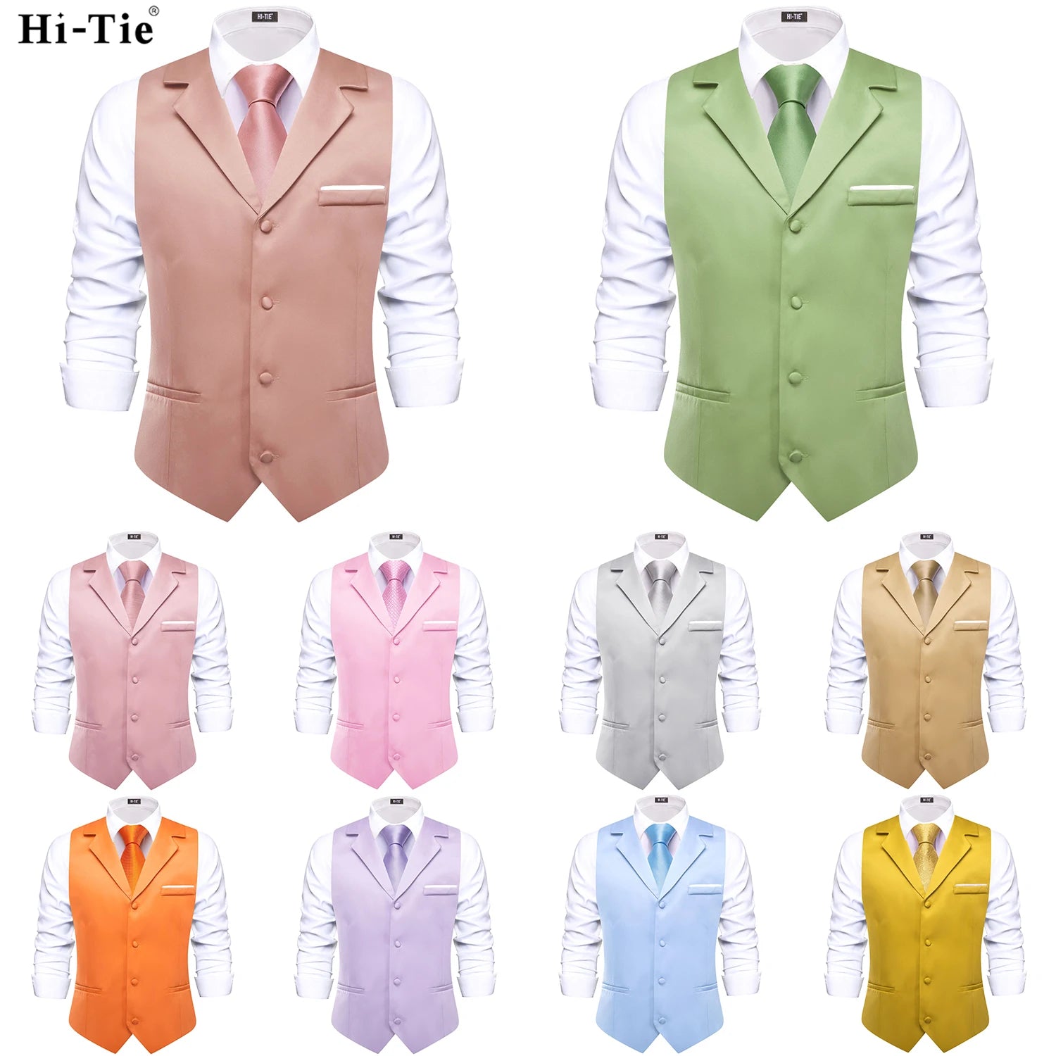 Hi-tie Dusty Pink Solid V-neck Men Vest Tie Jacquard Tuxedo Dress Qme