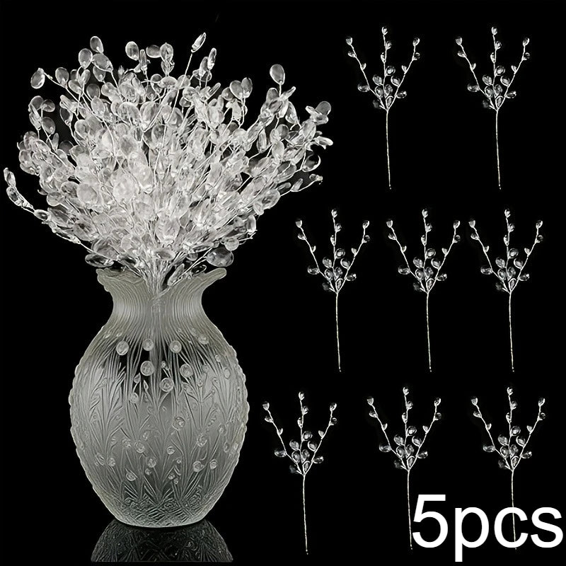 Artificial White Plastic Flower Hanging Ice Vine,Christmas Tree Decor,Wedding Prop,DIY Transparent Drop Hanging Ornament Qme 5pcs