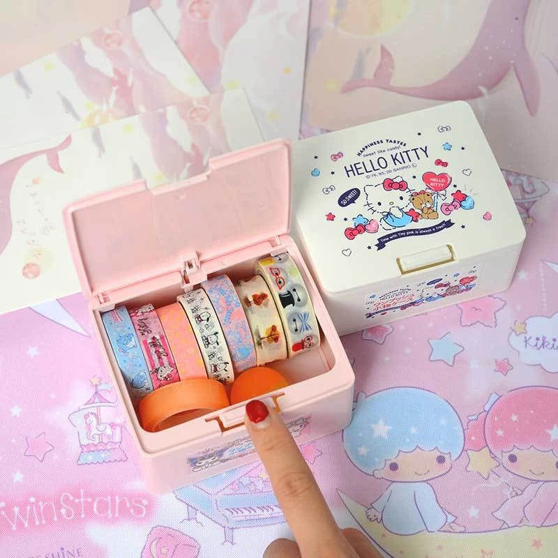 Hello Kitty Cartoon Push-Button Cosmetic Storage Box Acrylic Desktop Lipstick and Small Item Organizer for Home Use Qme