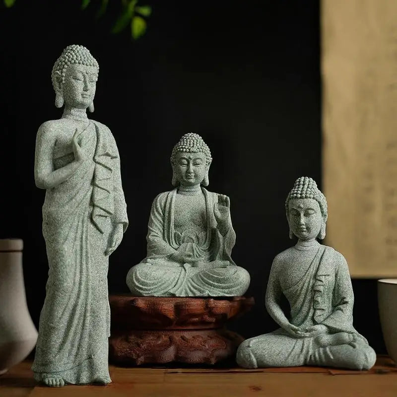Mini Thai Green Sandstone Figurine Buddha Desk Decor Office Zen Qme
