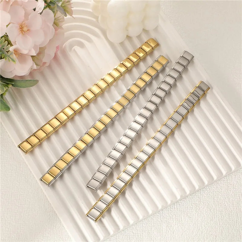 Premium Italian Charm Link for Women Men 13mm Width Gold Silver Color Chain Stainless Steel Bracelet on Hand DIY Making Jewelrys Qme