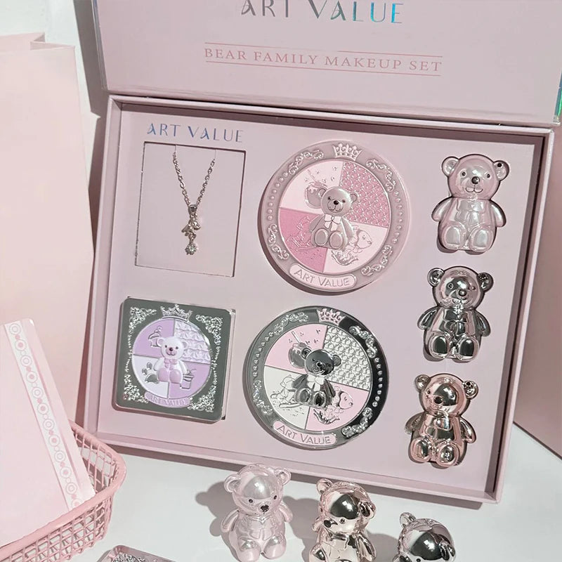 ART VALUE 7PCs Multipurpose Makeup Sets Include 3 Matte Lip Mud,1 Pressed Powder,1 Blush,1 Eyes Palette And Necklace Cosmetics Qme Makeup Kits