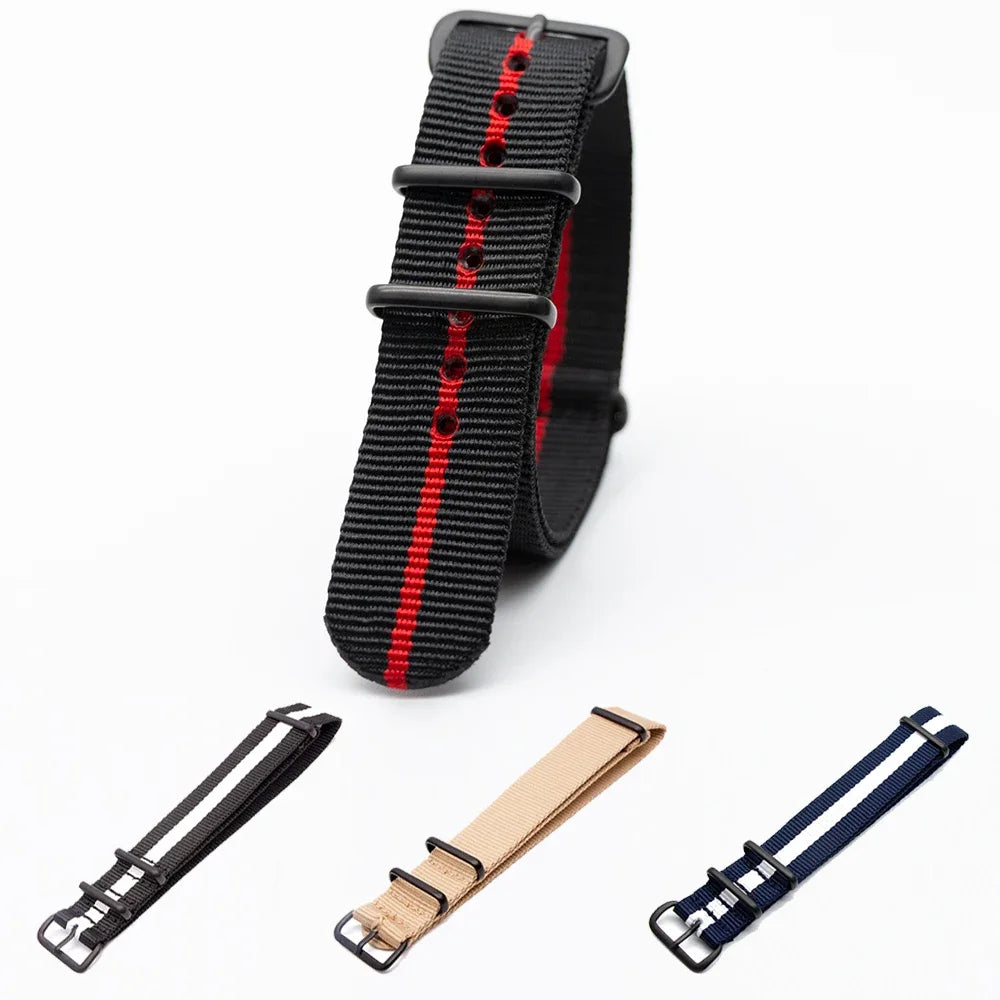 Sports Watch Band Nylon Strap Stainless Steel Black Frosted Buckle Adjustable 18MM 20MM 22MM 24MM Unisex Replacement Wristband Qme