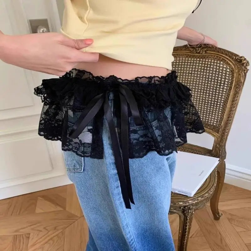 Deeptown Korean Lace Mini Skirts Women Elegant Sweet Lolita Short Qme