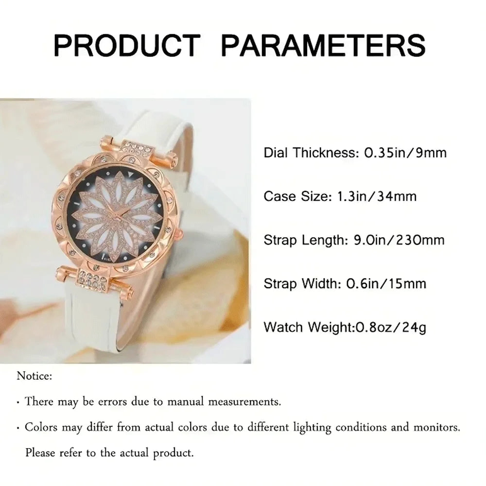 5Pcs/Set Watches Jewelry Set 1 Pcs Of Round Hand Quartz Watch And 4 Pcs Of Jewelry Fancy Women Watches Jewelry Sophisticated Qme
