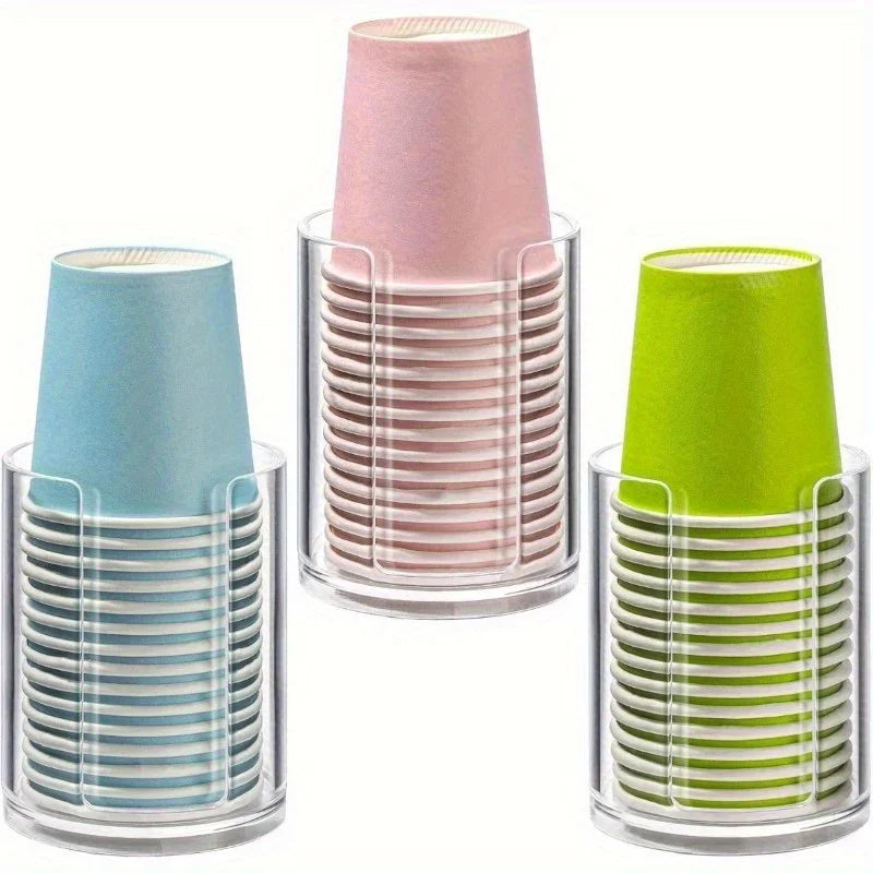 Clear Plastic Cup Dispenser with 3oz Capacity - Transparent Countertop Storage Holder for Small Disposable Paper Cups Qme