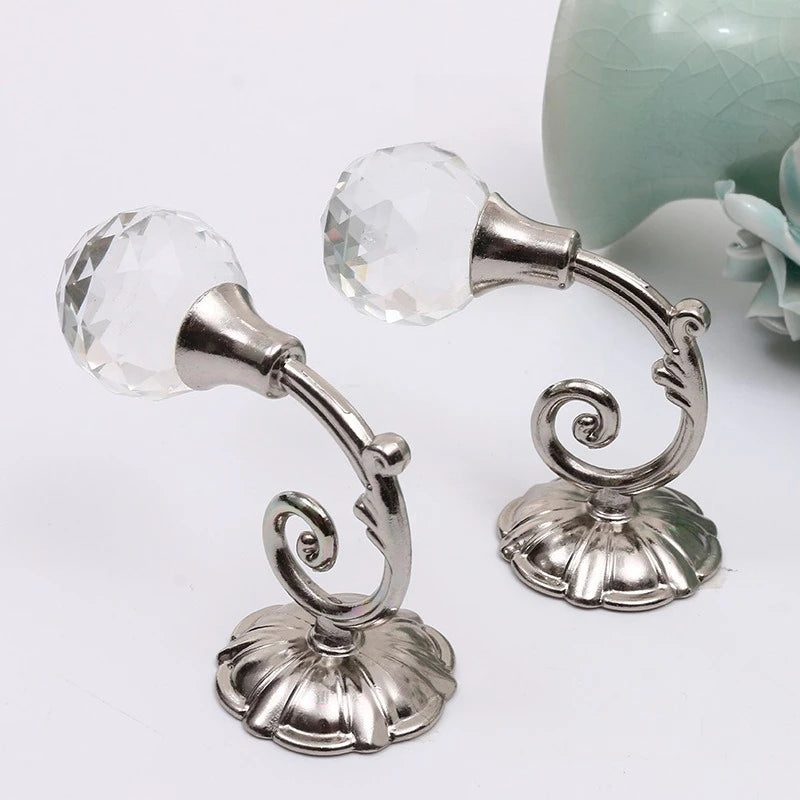 Luxury Design 2pcs Metal Crystal Glass Curtain Holdback Wall Tie Back Hooks Hanger Holder Window Accessories Household Supplies Qme silvery