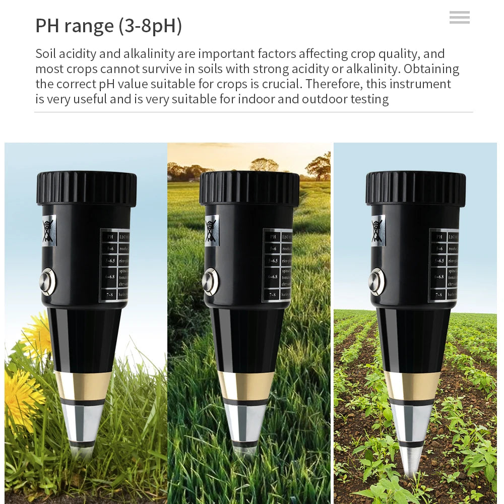 Soil Moisture PH Meter Acidity Humidity Tester Metal Sensor Probe 3 Qme