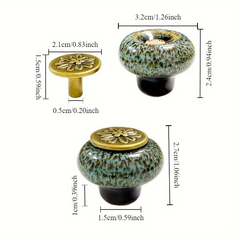 Colorful Leopard Print Glass Round Single Hole Ceramic Cabinet Knobs with Installation Hardware Qme