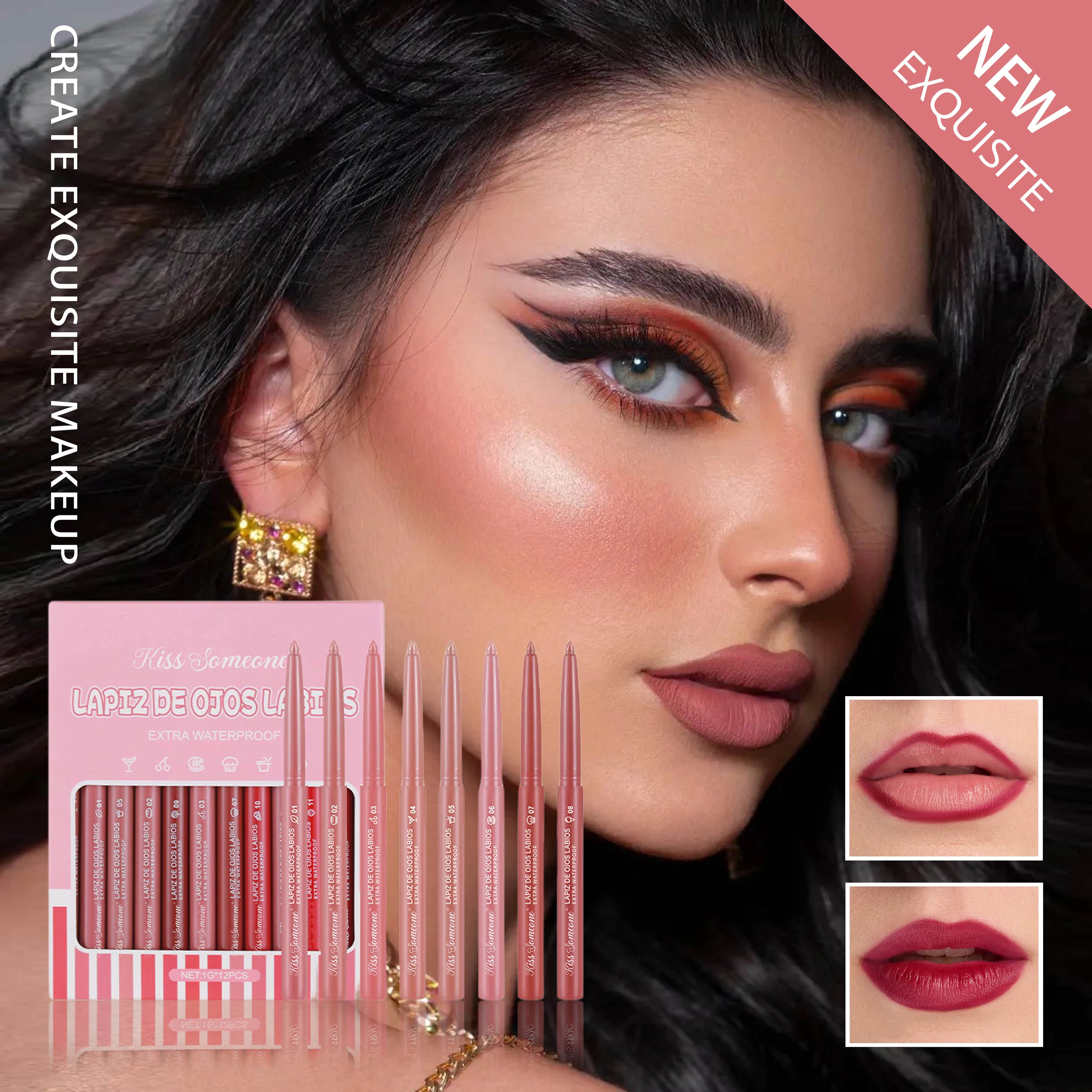 12 Colors Lip Liner Combo, Matte Lipstick Lip Liner Set, long-lasting Lip Pencil Waterproof & Non-Stick Cup, Smooth Texture High Qme