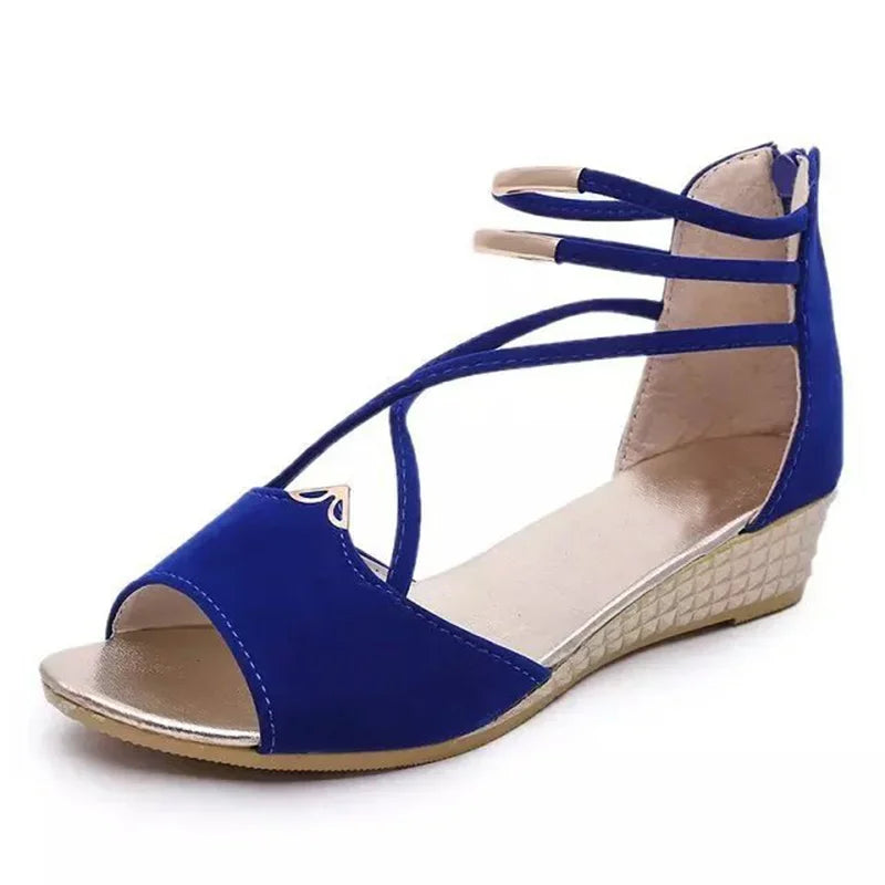 Women Wedge Sandals Summer New Luxury Red Beige Open Toe Casual Shoes Rhinestone Comfortable Platform Sandalias Roman Style Qme