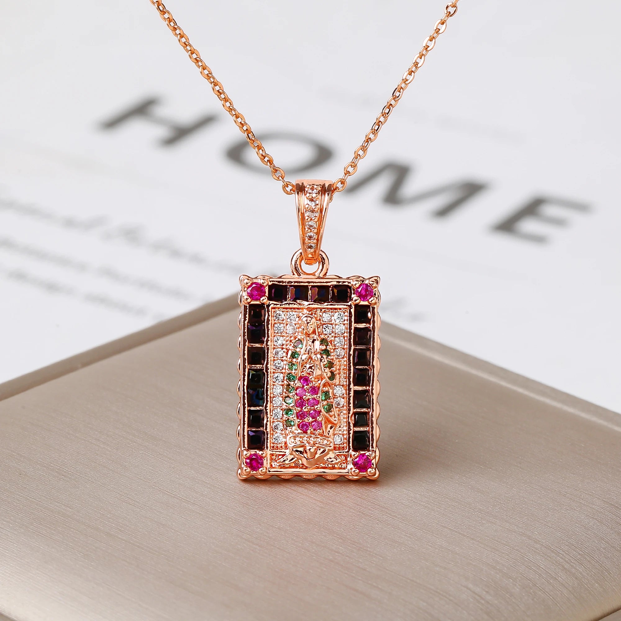 Luxury Bling Zirconia Virgin Mary Pendant Necklace Gold Plated Religious Catholic Baptism / Confirmation Jewelry for Women Gift Qme 3