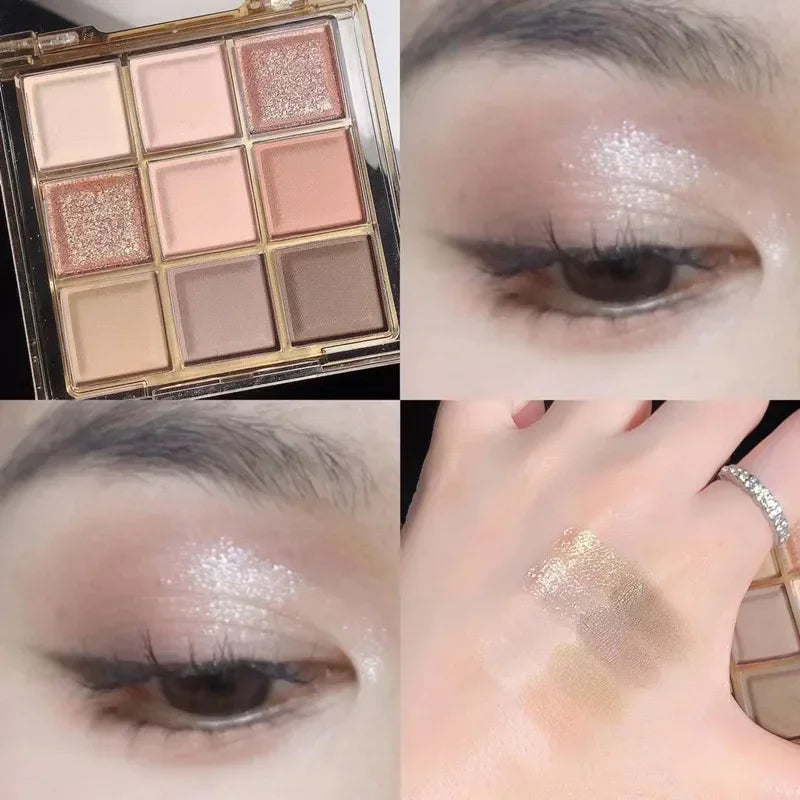 New Nine-color Eyeshadow Palette Rose Pink Color Pearly Matte Glitter Eyeshadow Pallete Shiny Eye Shadow Eye Pigments Qme 07