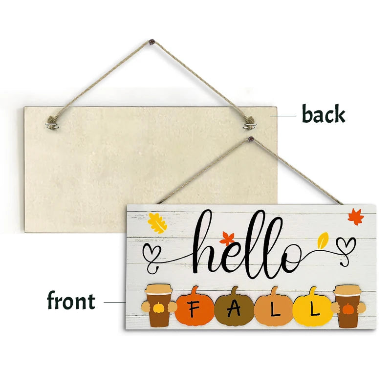 Rustic Hello Fall Wall Hanging Decor Wood Art Plaques Sign Door Sign for Home Living Room Front Door Decor Qme