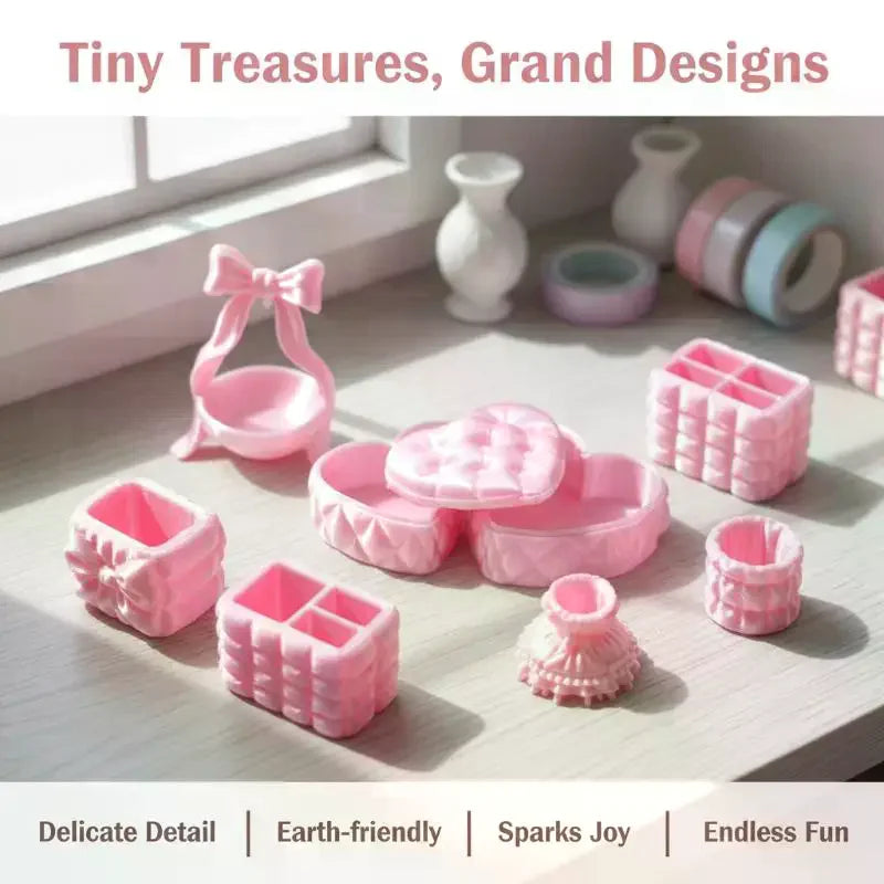 Miniature Cosmetic Storage Box Dollhouse Mini Pink Case Model Decor Qme