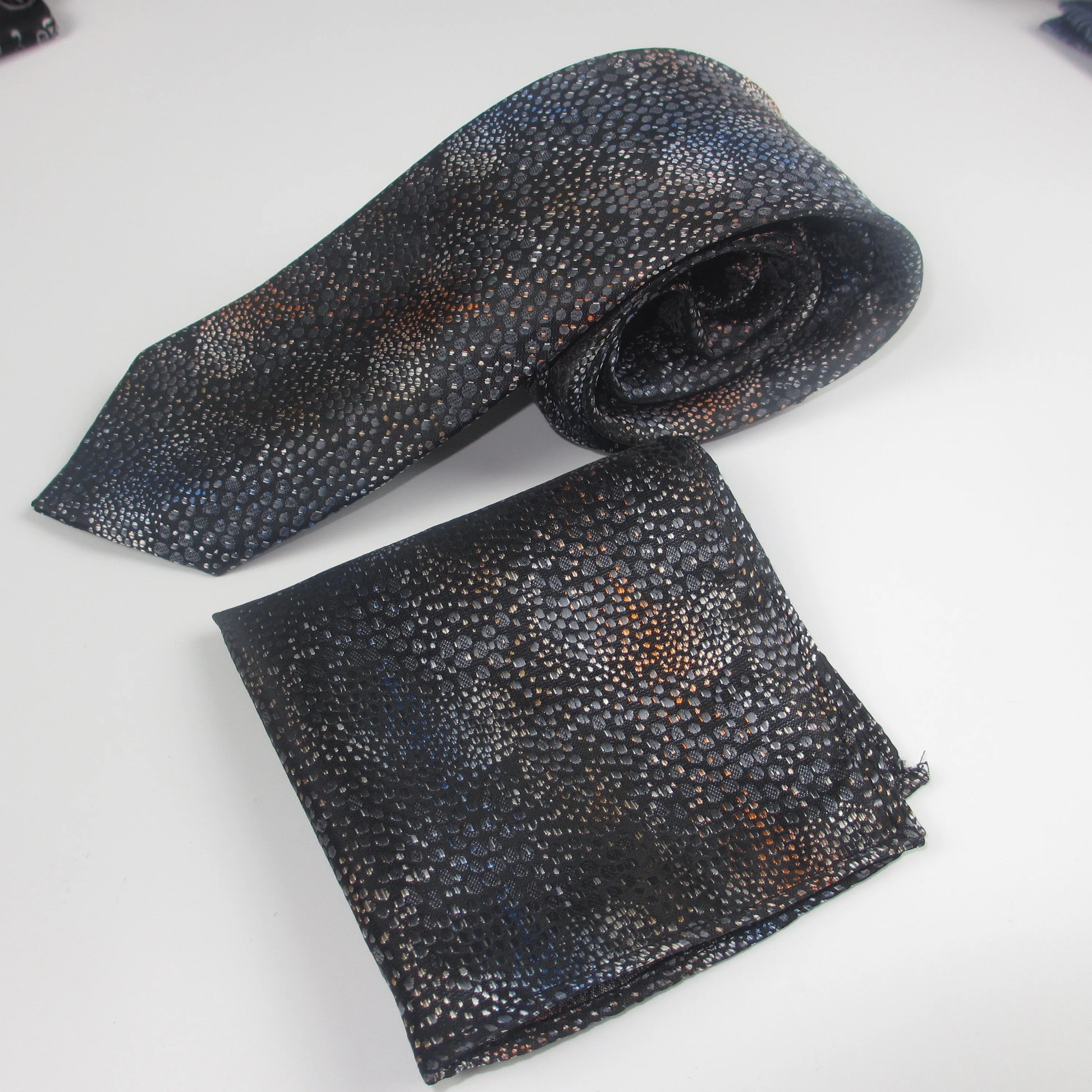 Men's Tie Pocket Square Paisley Flower Dots Hankerchief Narrow Thin Qme Chocolate