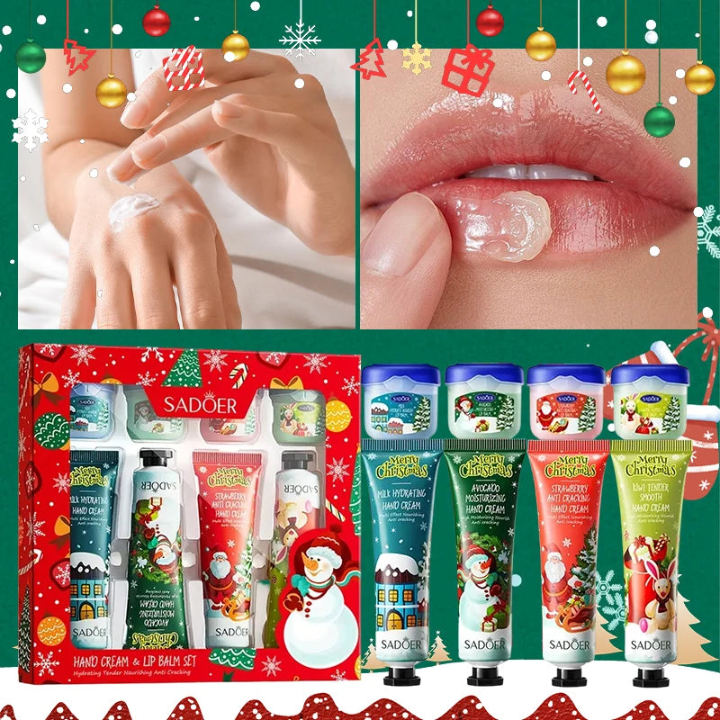 Christmas Hand Cream Lip Balm 4 Creams Balms Nourishing Mask Qme