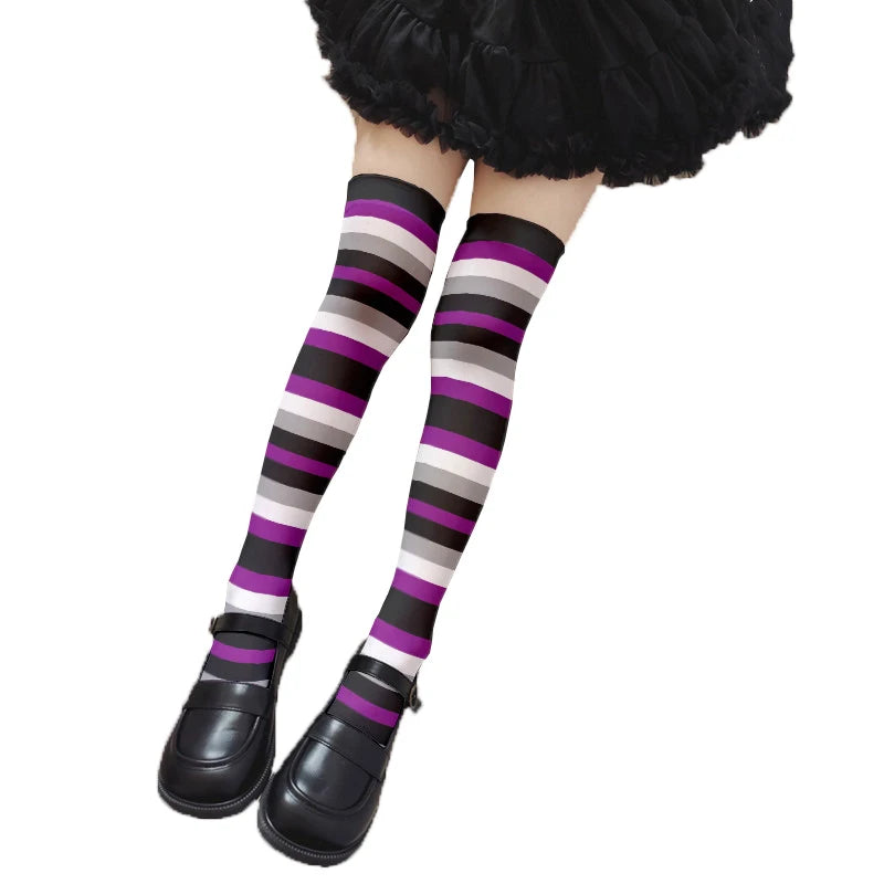 Fun Rainbow Striped Stockings Women's Sexy Fashion Multicolor Thigh Qme style16 One Size