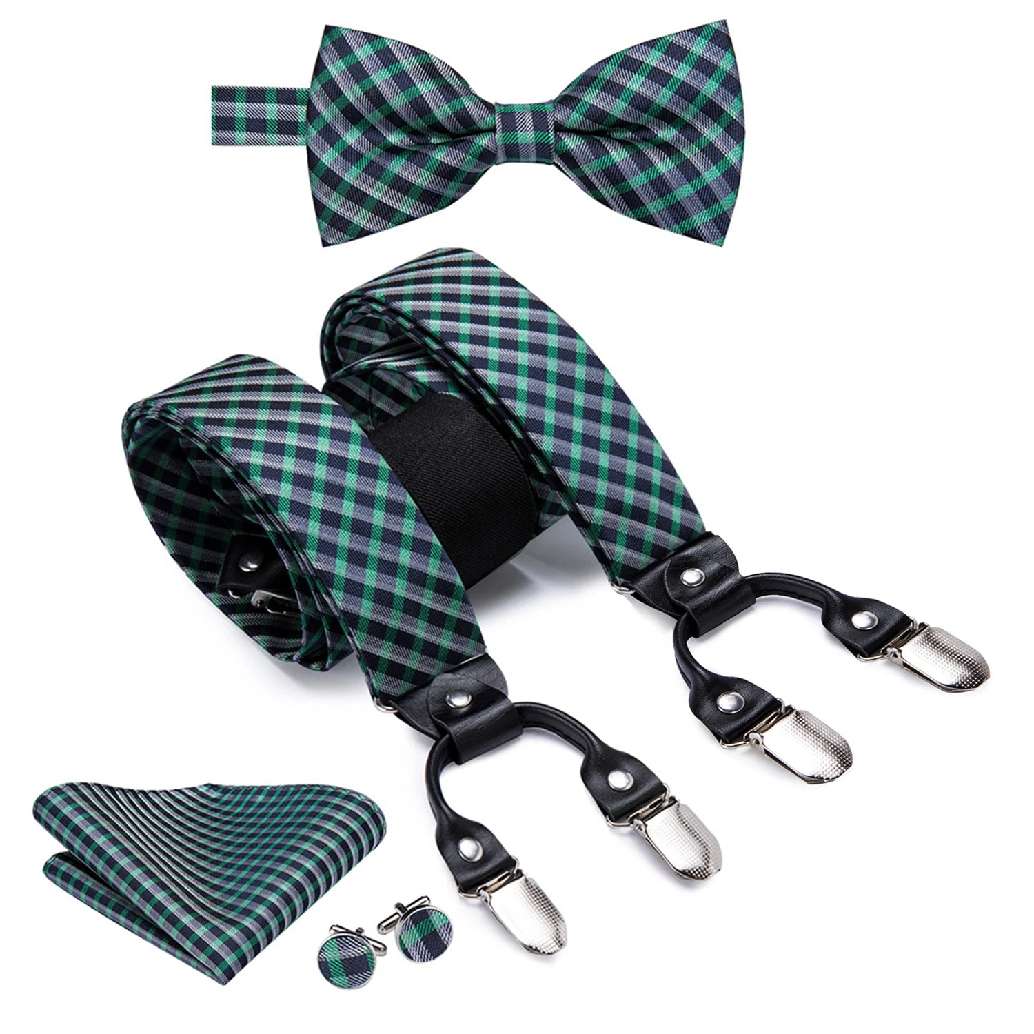 Hi-tie Jacquard Woven Silk Gold Mens Suspender Braces Bow Tie Hanky Qme BD-3024