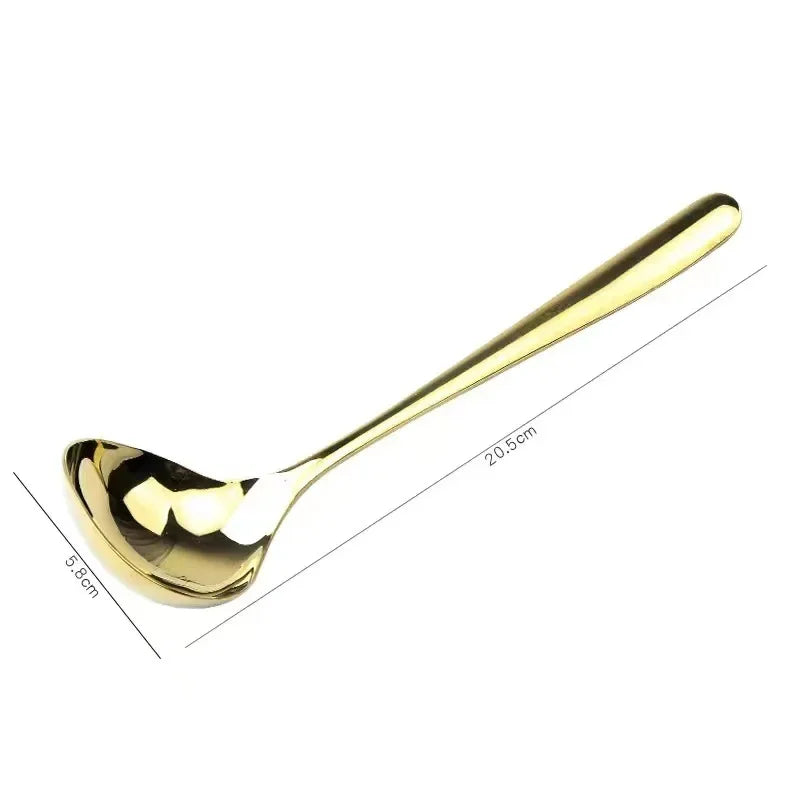 304 Stainless Steel Spoon Soup Rice Longhandle Tableware Kitchen Qme Big Gold