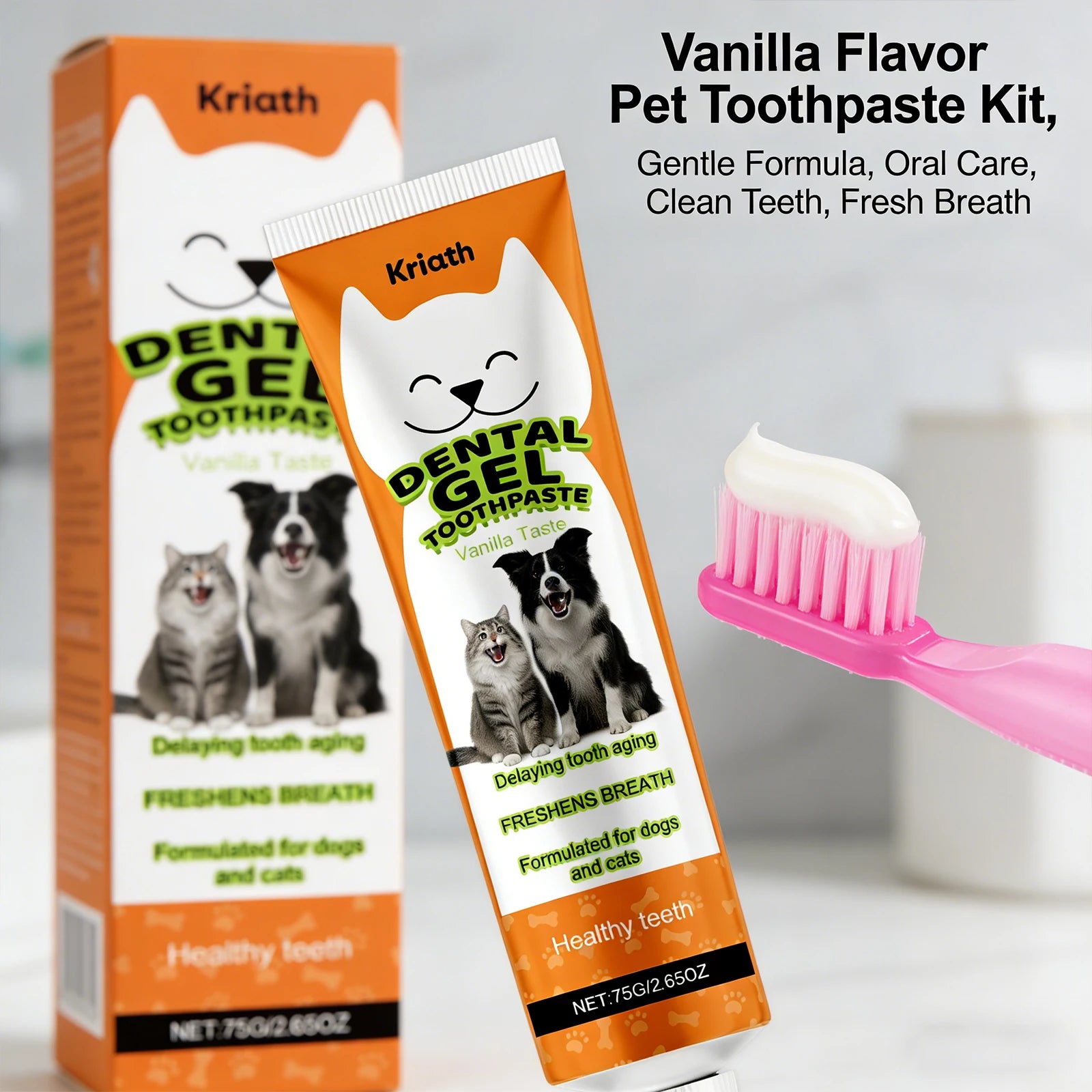 Pet Toothpaste Care Set Effectively Remove Dental Plaque Whitening Teeth Eliminate Pet Oral Odor Vanilla Flavored Pet Toothpaste Qme