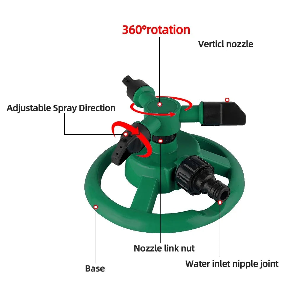 360 Degree Automatic Rotation Lawn Water Sprinkler Garden Grass Watering Irrigation Tool Quick Connecting Water-saving Nozzle Qme