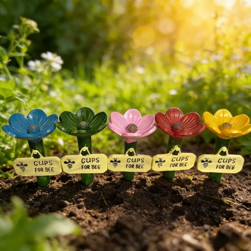 Flower Shaped Resin Bee Watering Station Hummingbird Feeder Realistic Qme