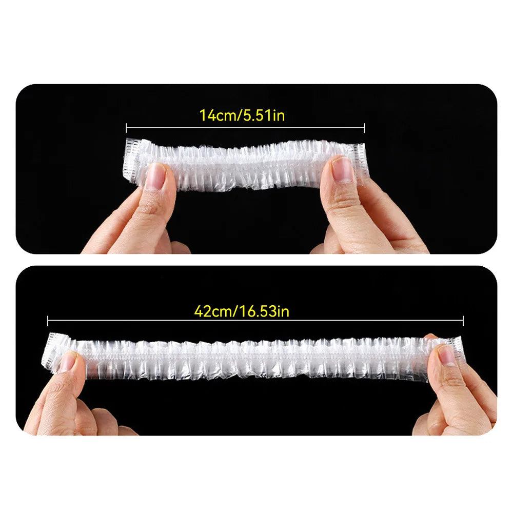 100pcs/set Disposable Shower Caps Plastic Waterproof Headgear Pink Spa Salon Hotel Hair Dye Women Elastic hair Cap Bathroom Qme