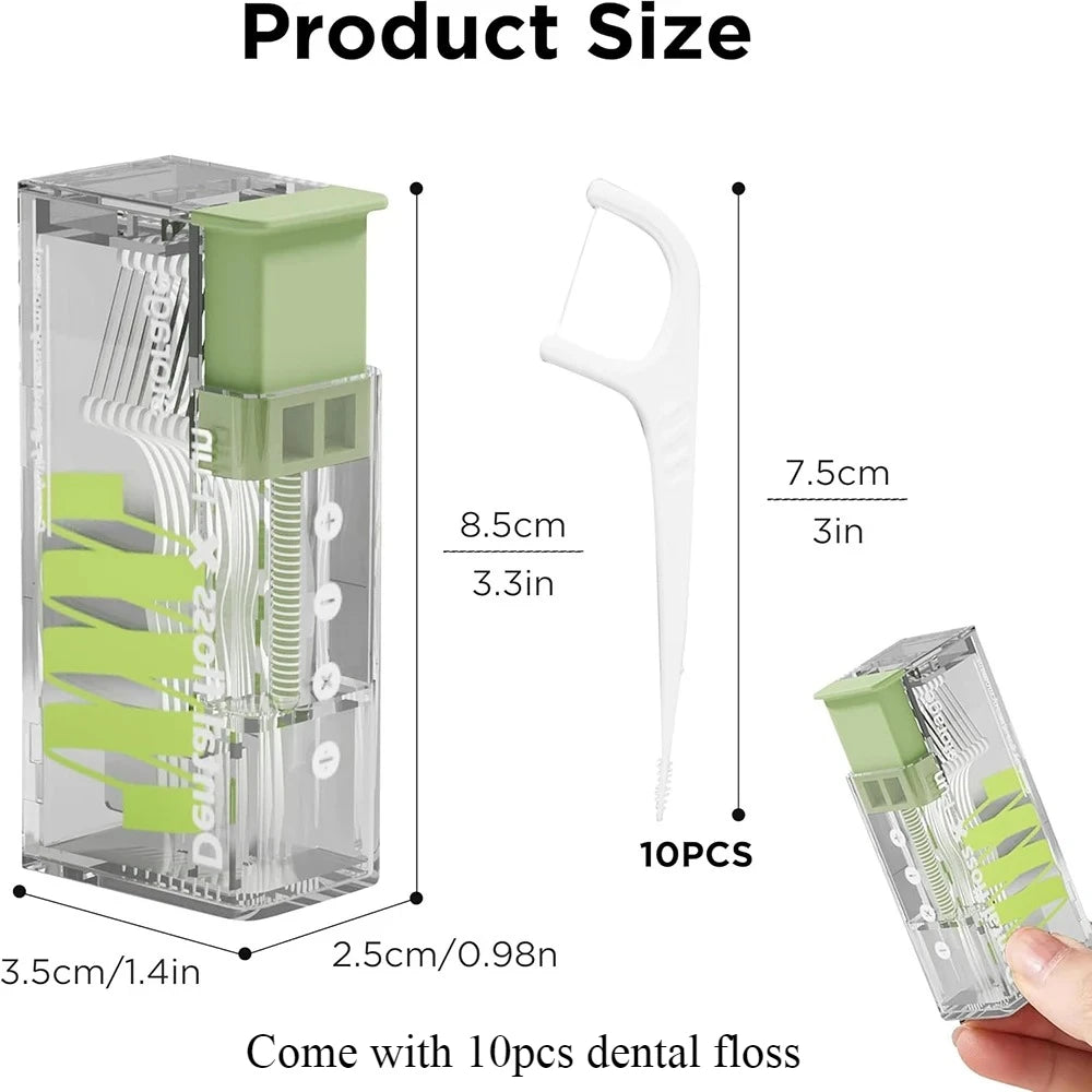 Auto Dental Floss Dispenser Small Hilo Protable Floss Picks Storage Box Refillable Toothpicks Teeth Cleaning Tool Tooth Pick Qme Green box